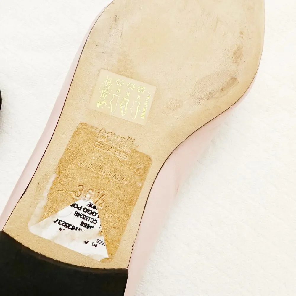 Cavalli Class Women's Logo Pointy Toe Leather Ballet Flats Nude/PInk SZ6
